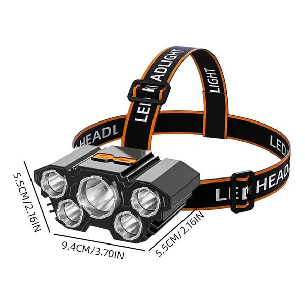 LED 5-Head Waterproof Fishing Headlamp