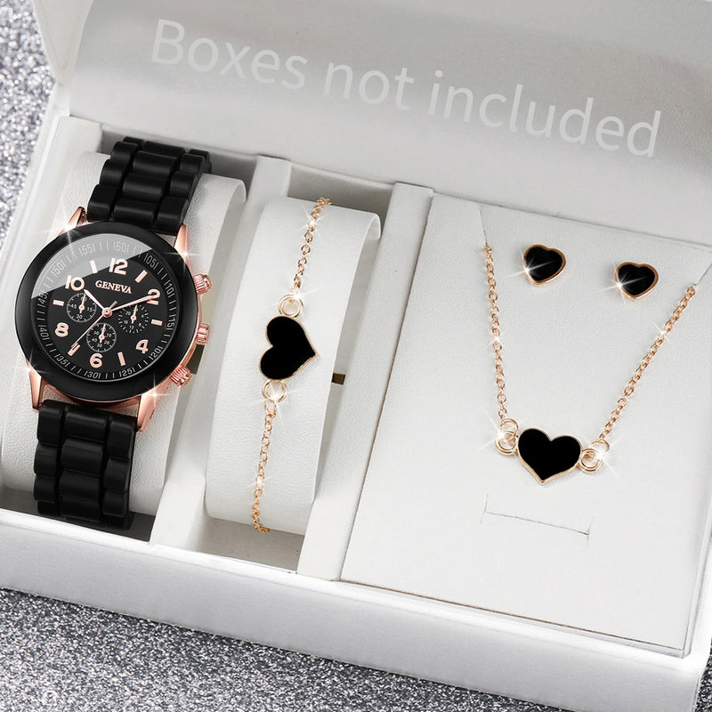 5/6PCS Women's Silicone Band Watch Set