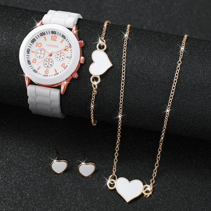 5/6PCS Women's Silicone Band Watch Set